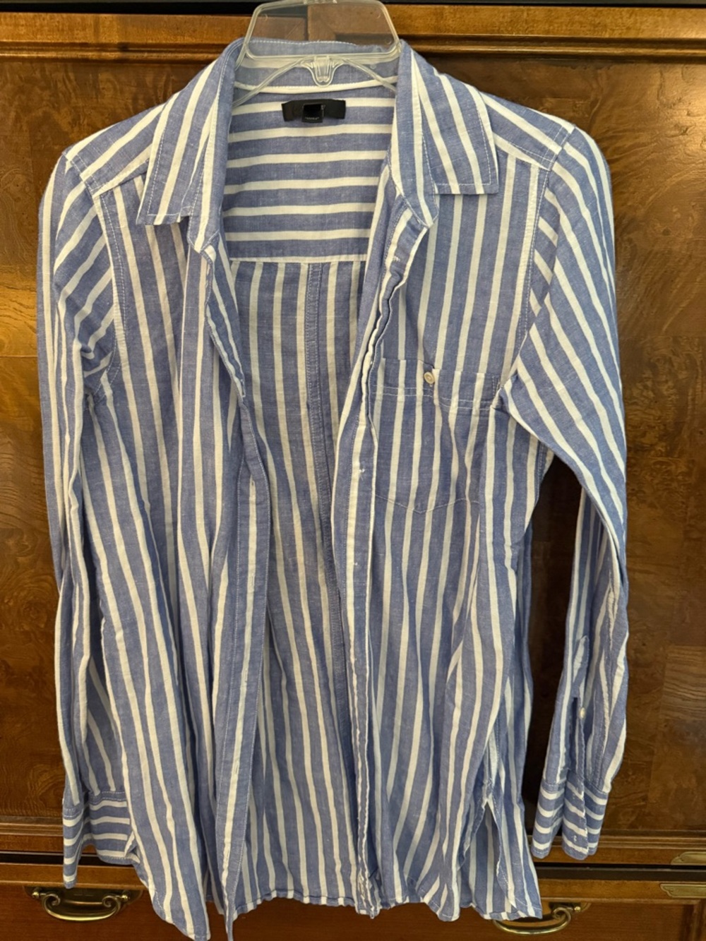 J Crew Blue/White Stripe Linen Button Up Size 10